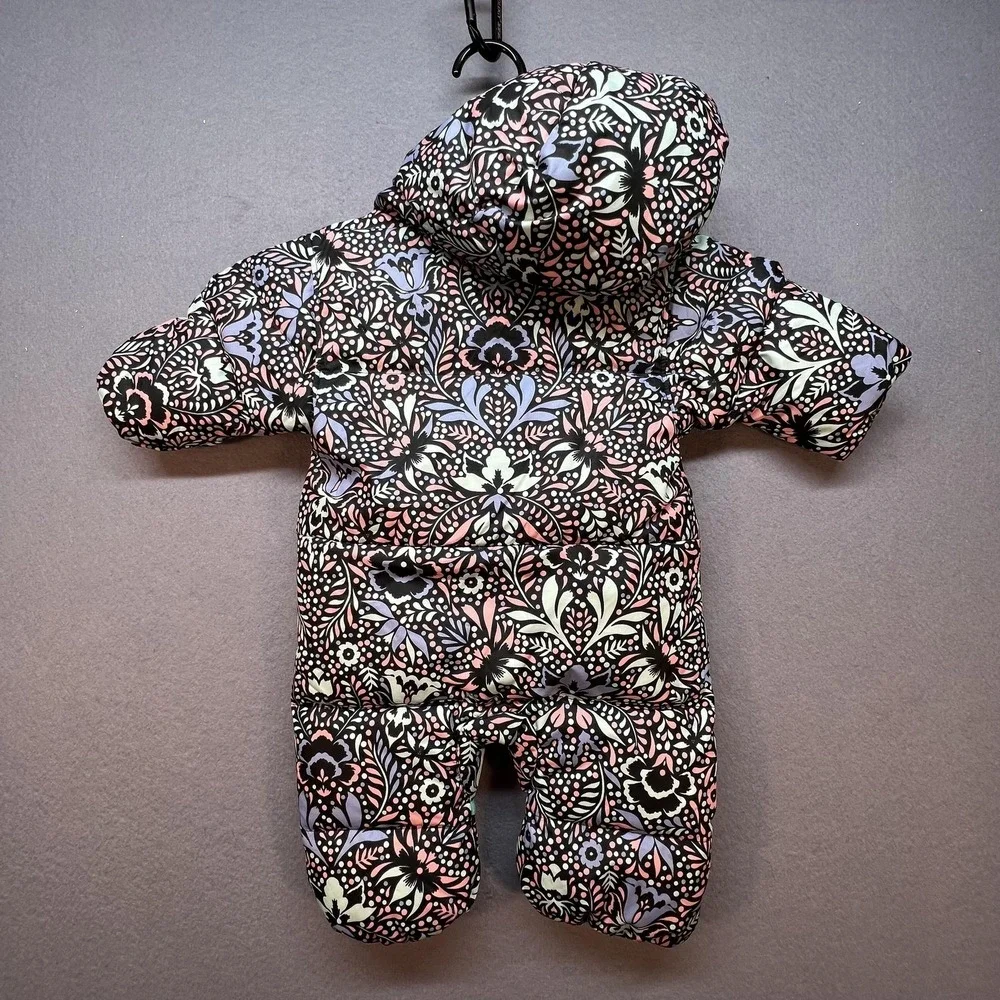 Columbia Snowsuit Baby Girls 0-3 Months Floral Puffer Hooded Fleece Lined Warm